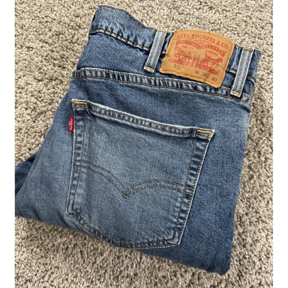 Levis 511 Mens Slim Fit Flex Jeans Blue Denim Distressed 38x30 ( Measures 36x30)